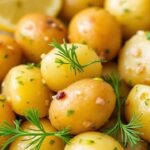 بطاطس جديدة بصلصة الليمون والشبت الطازج، طبق جانبي منعش