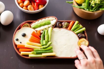 صحن خضار على شكل أرنب لعيد الفصح، وجبات خفيفة صحية وملفتة