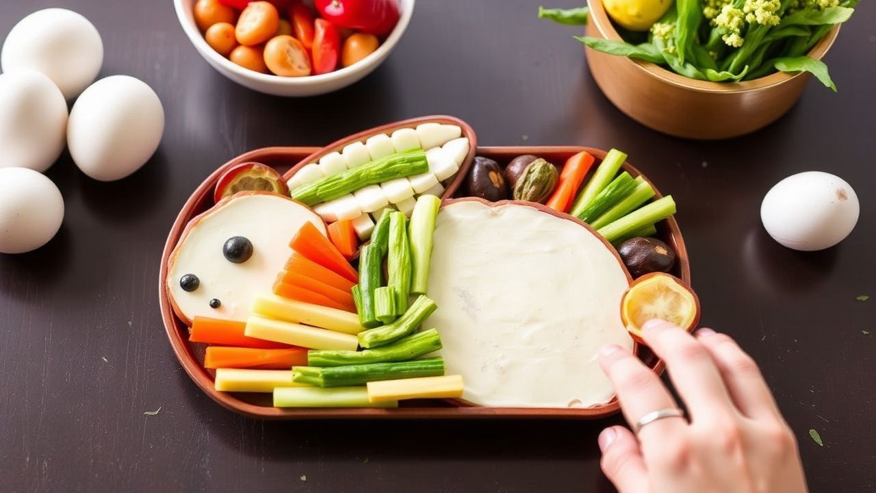 صحن خضار على شكل أرنب لعيد الفصح، وجبات خفيفة صحية وملفتة