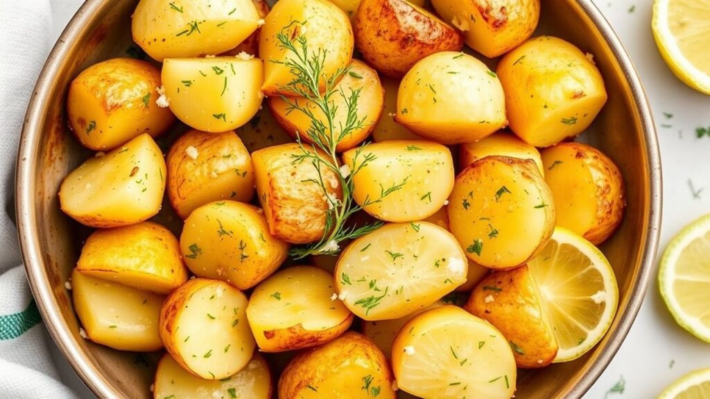 بطاطا جديدة بالليمون والشبت زاهية ومليئة بالنكهات الطازجة