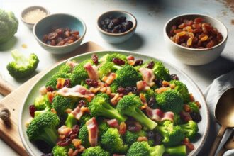 Crunchy Broccoli Salad with Savory Bacon & Sweet Raisins