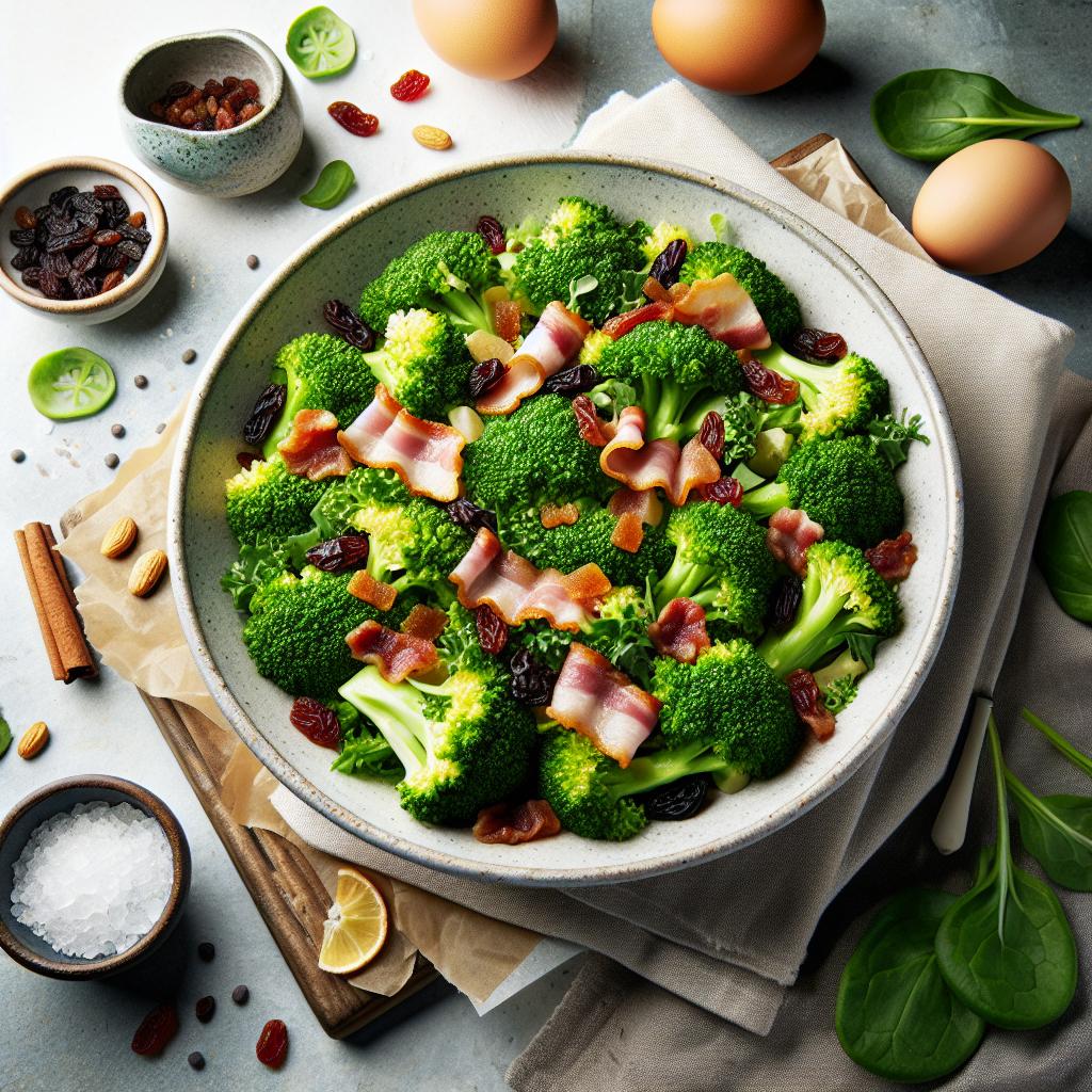 Crunchy Broccoli Salad with Savory Bacon & Sweet Raisins