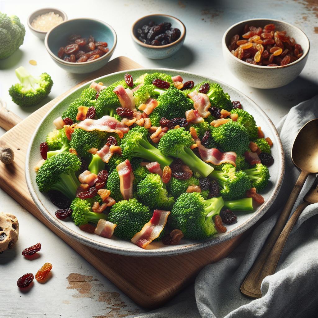 Crunchy Broccoli Salad with Savory Bacon & Sweet Raisins