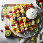 Colorful Fruit Skewers Paired with Creamy Yogurt Dip
